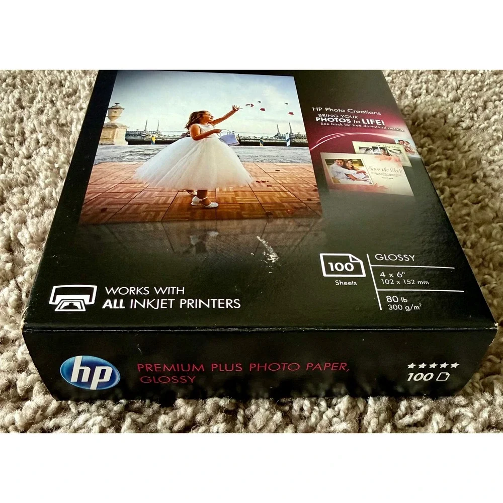 HP Premium Plus Photo Paper 4x6 100 Sheets Glossy CR668A New Inkjet White
